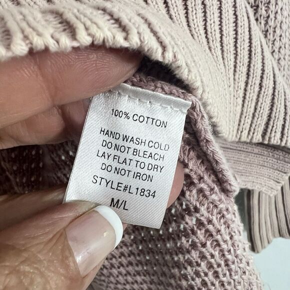 By Together Rib Slouchy V Neck Cable Knit Sweater Women’s Size M/L Pink - Picture 6 of 12